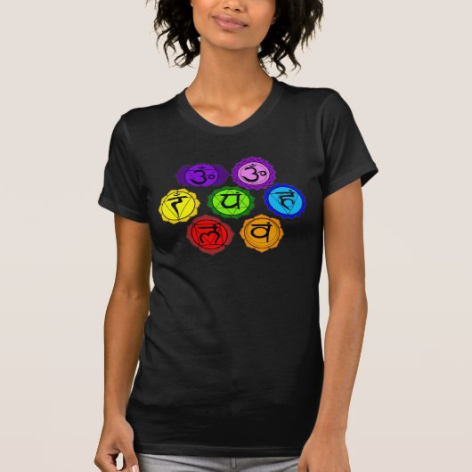 YOGA REIKI SEVEN CHAKRAS SYMBOLS BLACK T-SHIRT. T-SHIRT (Voorkant)