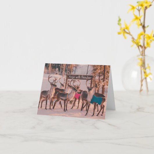 Yoga Rendier Kerstmis Kaart (Gele Bloem)