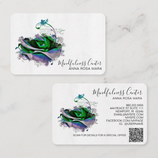 *~* Yoga ROOS QR Meditation Reiki Floral Flower Visitekaartje (Voorkant / Achterkant)