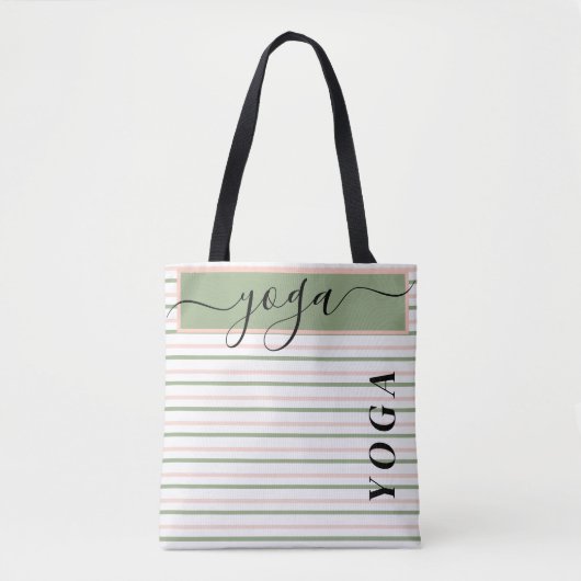 Yoga roze en groene strepen tote bag (Voorkant)