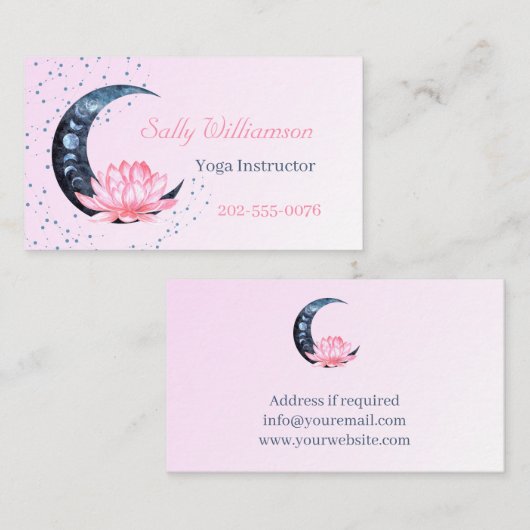 Yoga Roze Lotus Bloem Maan Visitekaartje (Voorkant / Achterkant)