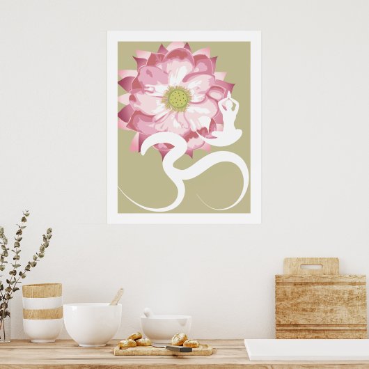 Yoga & Roze Lotus Flower White om Spiritueel Poste Poster (Keuken)