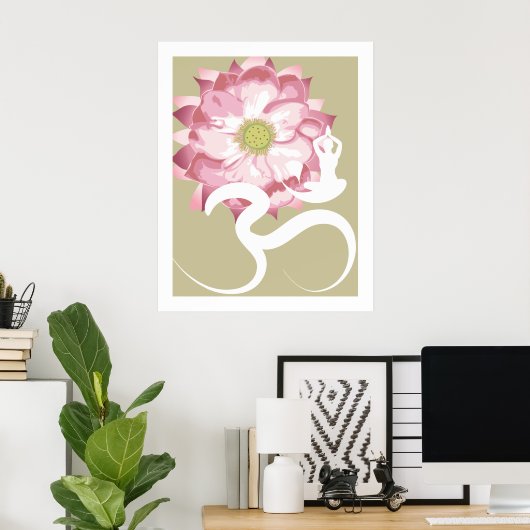 Yoga & Roze Lotus Flower White om Spiritueel Poste Poster (Thuiskantoor)