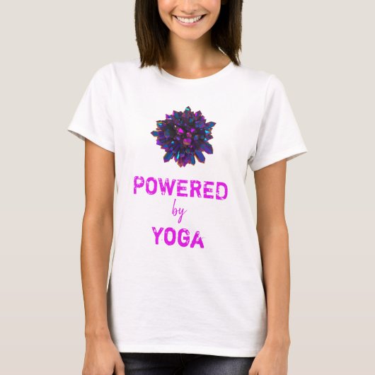 *~* YOGA Roze Paarse Crystal Sphere Vrouwen Wit T-shirt (Voorkant)