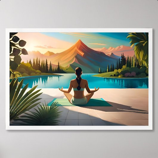 Yoga Schilderij: Serene Meditatie door Mountain La Poster