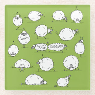 Yoga Sheep: Whimsical Sketch plezier. Glazen Onderzetter