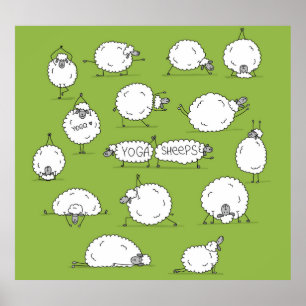 Yoga Sheep: Whimsical Sketch plezier. Poster