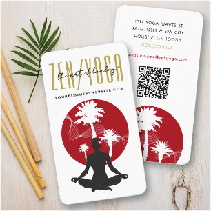 Yoga Silhouet Tropische Palmbomen & Zen Rode Zon Visitekaartje