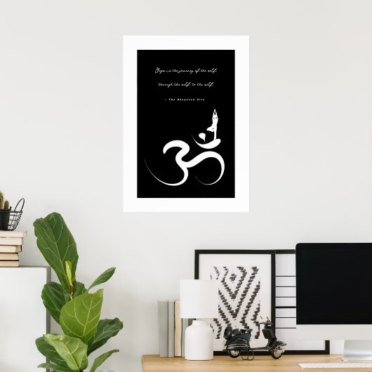 Yoga Silhouette White Om Ohm Zen Spiritueel Poster (Thuiskantoor)