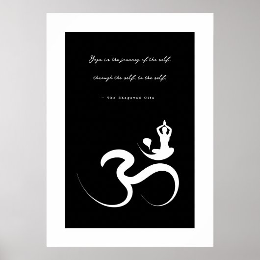 Yoga Silhouette White Om Ohm Zen Spiritueel Poster (Voorkant)