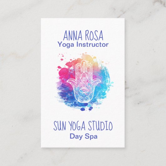 ** Yoga Spa Waterverf Hamsa Hand Visitekaartje (Voorkant)