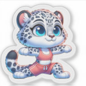 Yoga Sport Kawaii Anime Sneeuwluipaard Sticker (Voorkant)