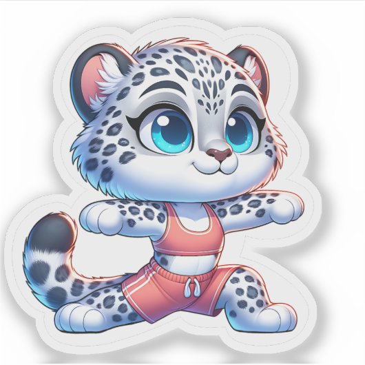 Yoga Sport Kawaii Anime Sneeuwluipaard Sticker (Voorkant)