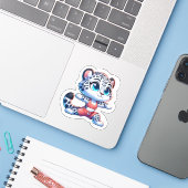 Yoga Sport Kawaii Anime Sneeuwluipaard Sticker (Laptop met iPhone)