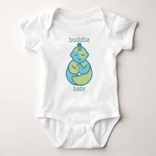 Yoga Spreek Baby: Blauwe Boeddha Baby Romper (Voorkant)