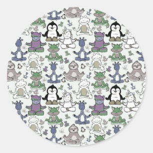 Yoga stelt patroon voor   Yoga naadloos patroon 66 Ronde Sticker
