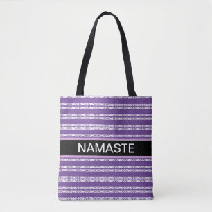 Yoga stijlvol wit gestreept patroon op violet tote bag