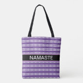 Yoga stijlvol wit gestreept patroon op violet tote bag (Achterkant)