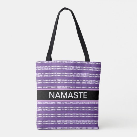 Yoga stijlvol wit gestreept patroon op violet tote bag (Achterkant)