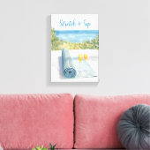 Yoga Stretch en drinken met oceaan achtergrond Canvas Afdruk (Insitu (Woonkamer))