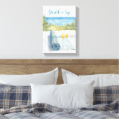 Yoga Stretch en drinken met oceaan achtergrond Canvas Afdruk (Insitu (Slaapkamer))