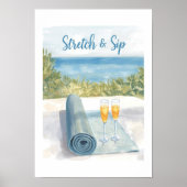Yoga Stretch en Slurk met oceaan achtergrond Poster (Voorkant)