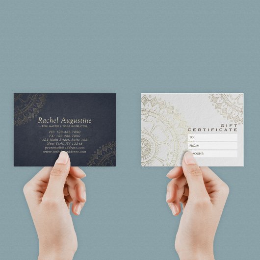 YOGA Studio Cadeaubon Blue en Gold Mandala Visitekaartjes