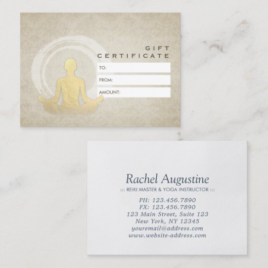YOGA Studio Cadeaucertificaat - Easy Pose ZEN-symb Kortingskaartje (Voorkant / Achterkant)