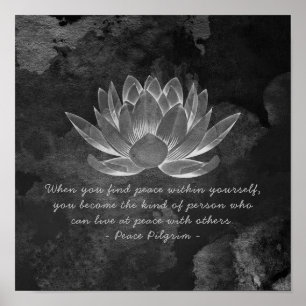 YOGA Studio Instructor Meditation Quote B&W Lotus Poster