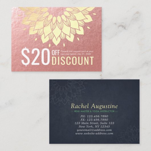 YOGA Studio Korting Coupon Loyalty Gold Mandala (Voorkant / Achterkant)