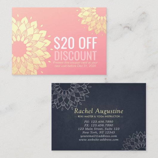 YOGA Studio Korting Coupon Loyalty Gold Mandala (Voorkant / Achterkant)