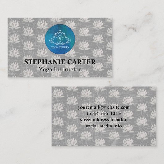 Yoga Studio Logo | Lotus Flower Pattern Visitekaartje (Voorkant / Achterkant)