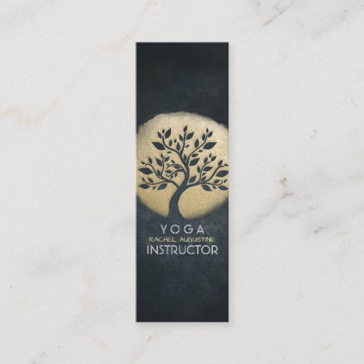Yoga Studio Meditation Instructor Black Gold Tree Mini Visitekaartje (Voorkant)