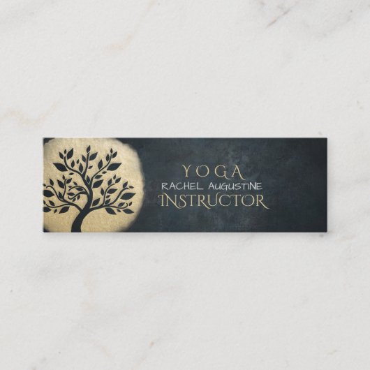 Yoga Studio Meditation Instructor Black Gold Tree Mini Visitekaartje (Voorkant)