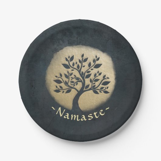 Yoga Studio Meditation Instructor Black Gold Tree Papieren Bordje (Voorkant)
