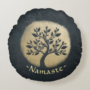 Yoga Studio Meditation Instructor Black Gold Tree Rond Kussen
