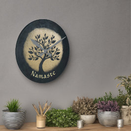 Yoga Studio Meditation Instructor Black Gold Tree Ronde Klok