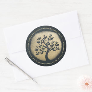 Yoga Studio Meditation Instructor Black Gold Tree Ronde Sticker
