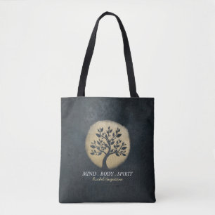 Yoga Studio Meditation Instructor Black Gold Tree Tote Bag