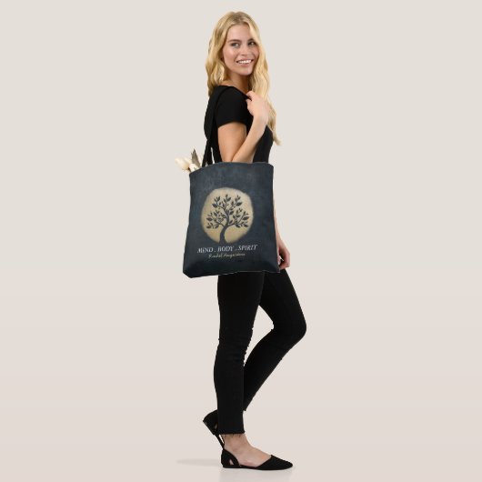 Yoga Studio Meditation Instructor Black Gold Tree Tote Bag (Op model)