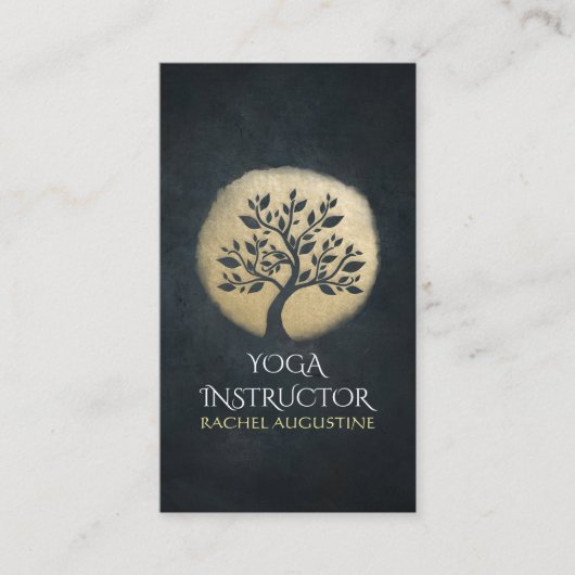 Yoga Studio Meditation Instructor Black Gold Tree Visitekaartje (Voorkant)