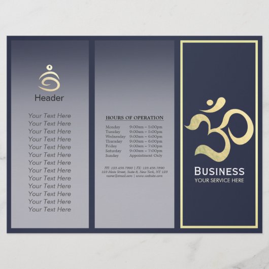 Yoga Studio Meditation Instructor OM Sign Tri Fold (Voorkant)