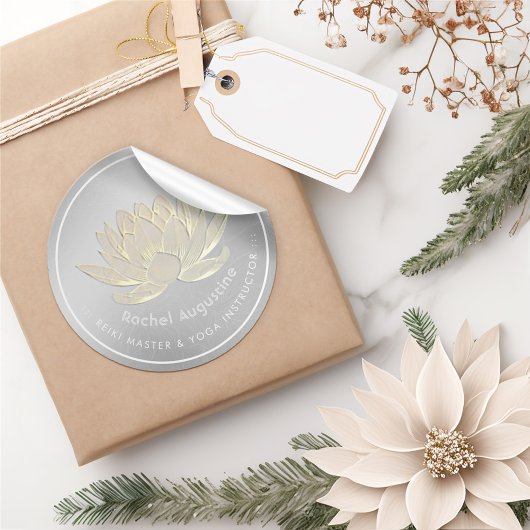 YOGA Studio Meditation Reiki Instructor Gold Lotus Ronde Sticker