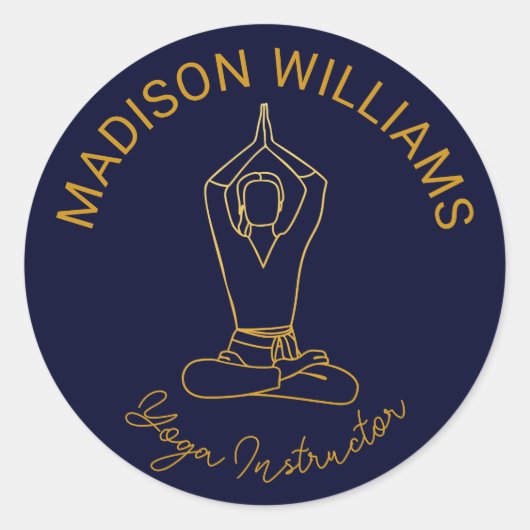 Yoga Studio Navy Gold Modern Minimalistisch Ronde Sticker (Voorkant)