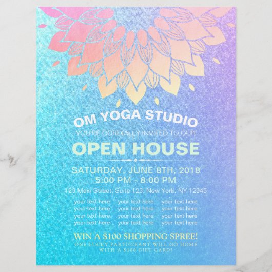 YOGA Studio Open House Gold Foil Mandala Flowers F Flyer (Voorkant)