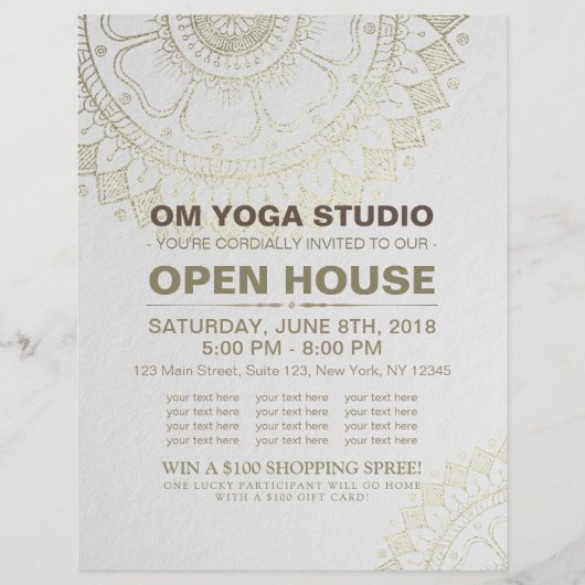 YOGA Studio Open House Gold Foil Mandala Flowers Flyer (Voorkant)