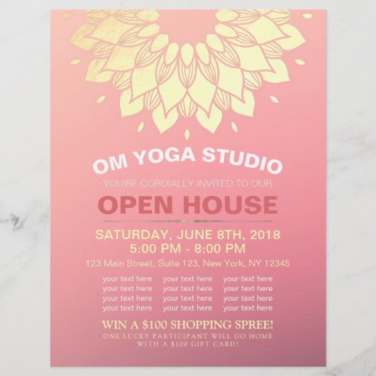 YOGA Studio Open House Gold Foil Mandala Flowers Flyer (Voorkant)