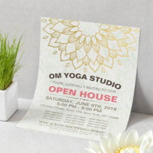 YOGA Studio Open House Gold Foil Mandala Flowers Flyer