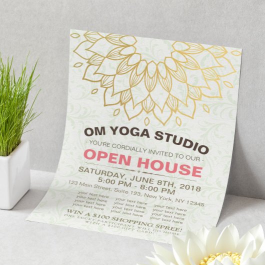 YOGA Studio Open House Goud Folie Mandala Bloemen Flyer