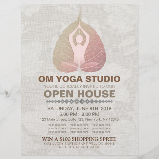 YOGA Studio Open House Meditation Pose Bodhi Leaf Flyer (Voorkant)